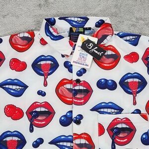 B‎ Fresh Gear Shirt Mens Small Berry Sexy Short Sleeve Button Up Graphic Print